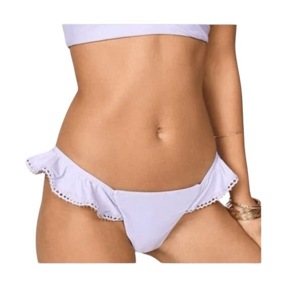 Tobi Let You Go Bikini Bottom Lavender Purple Ruffle Trim Metallic Gold Accent M - Picture 1 of 9